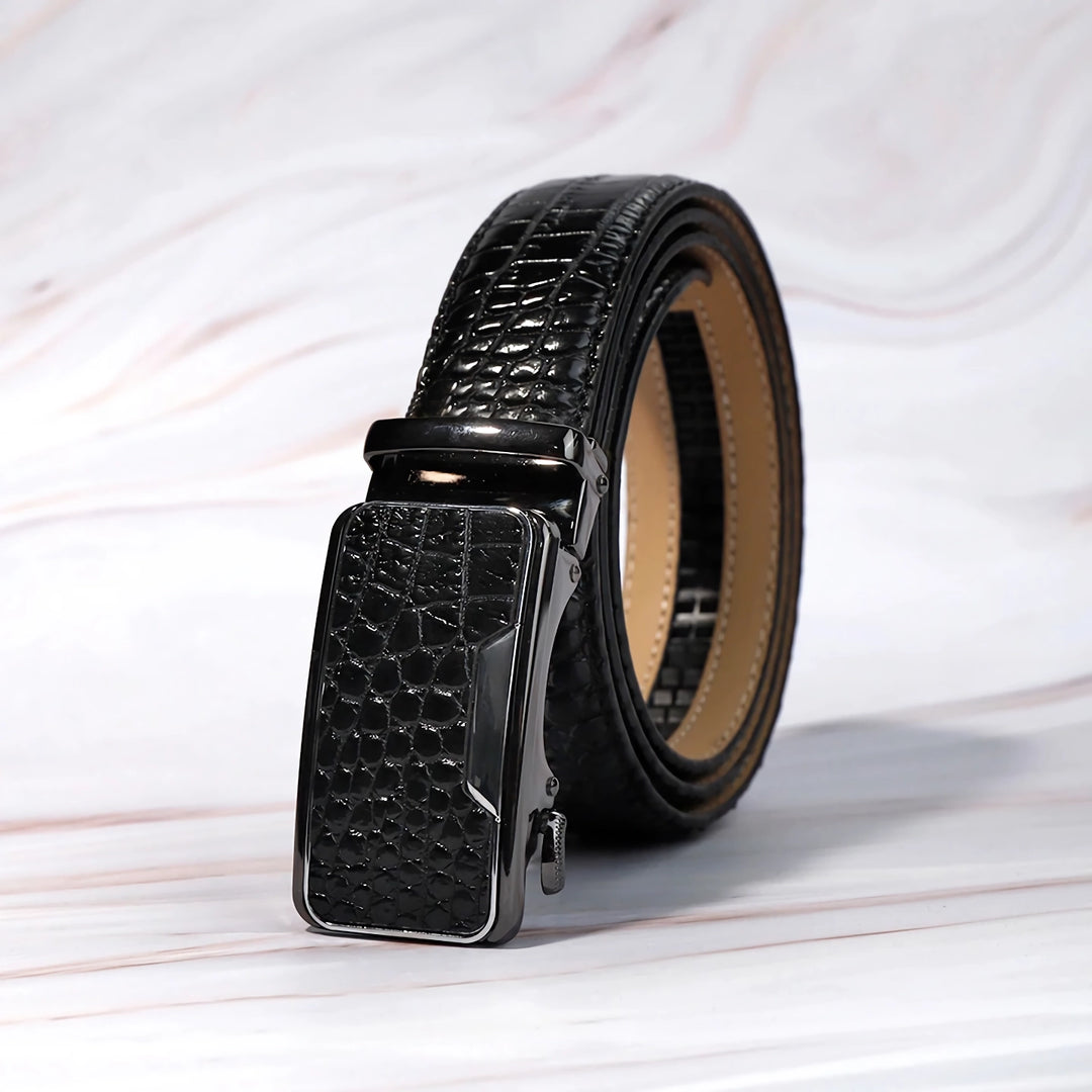 Luxury Men's Leather Belt with Automatic Buckle – Crocodile Pattern