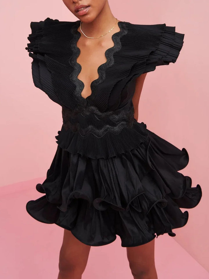 Ruffled Flying Sleeves Cake Dress Women