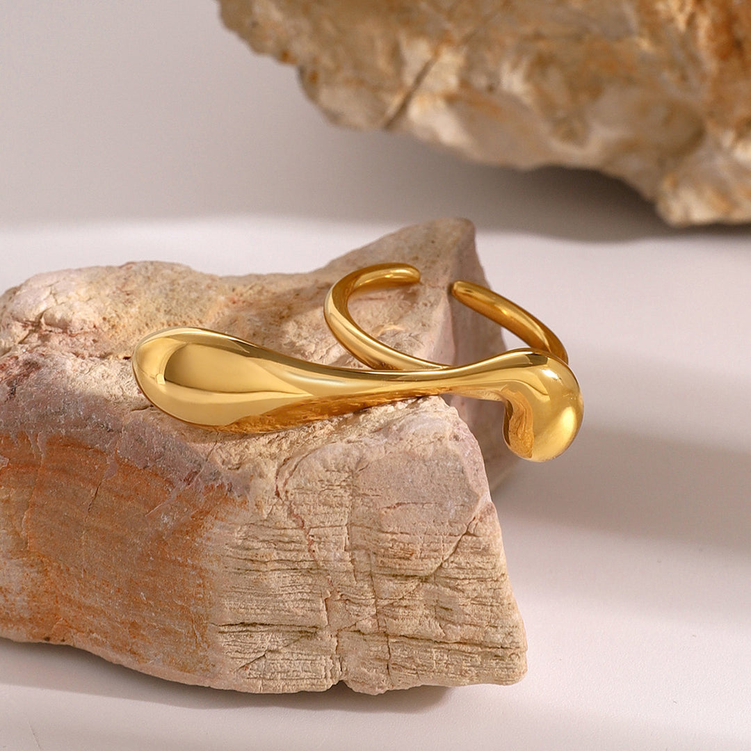 18K Gold Plated Water Drop Irregular Curve Open Ring