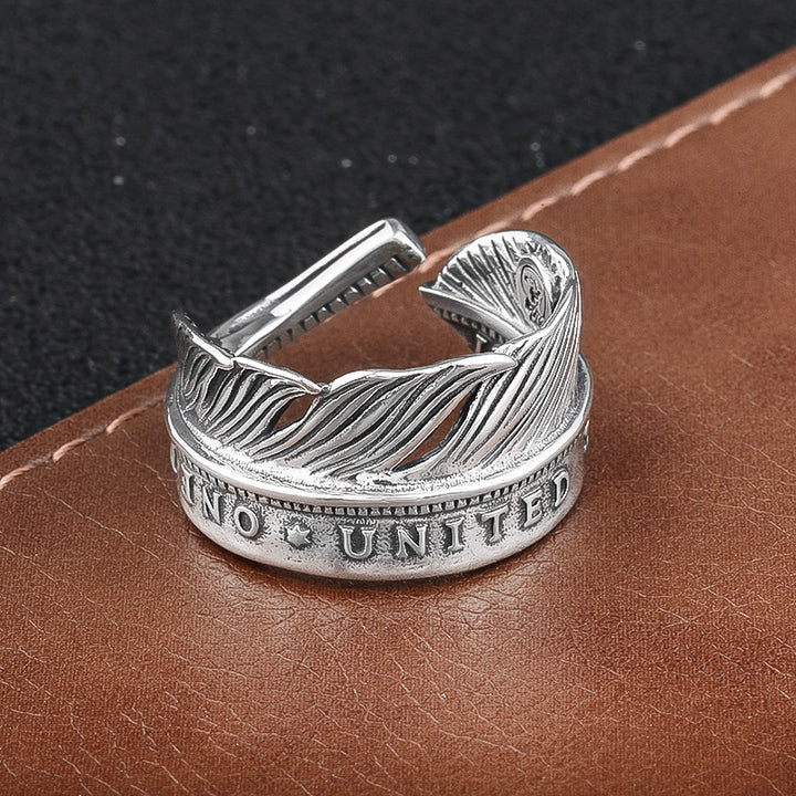 Indian Style Feather Ring S925 Sterling Silver