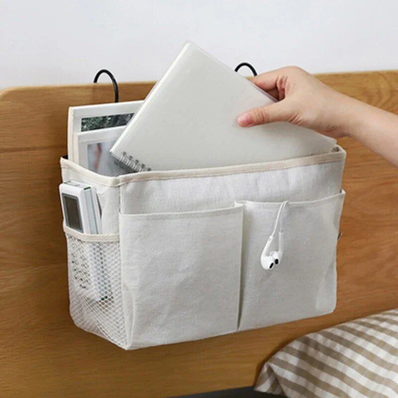 Multi-Purpose Bedside Storage Organizer: Canvas Hanging Pocket for Bedroom Essentials