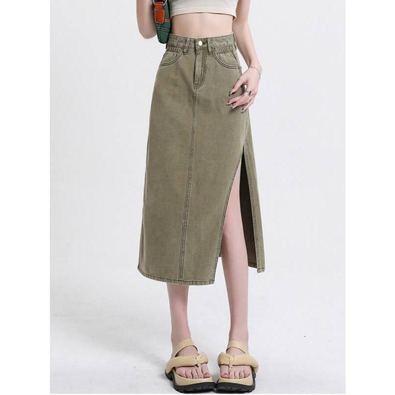 Stylish Vintage High-Waist Denim A-Line Skirt