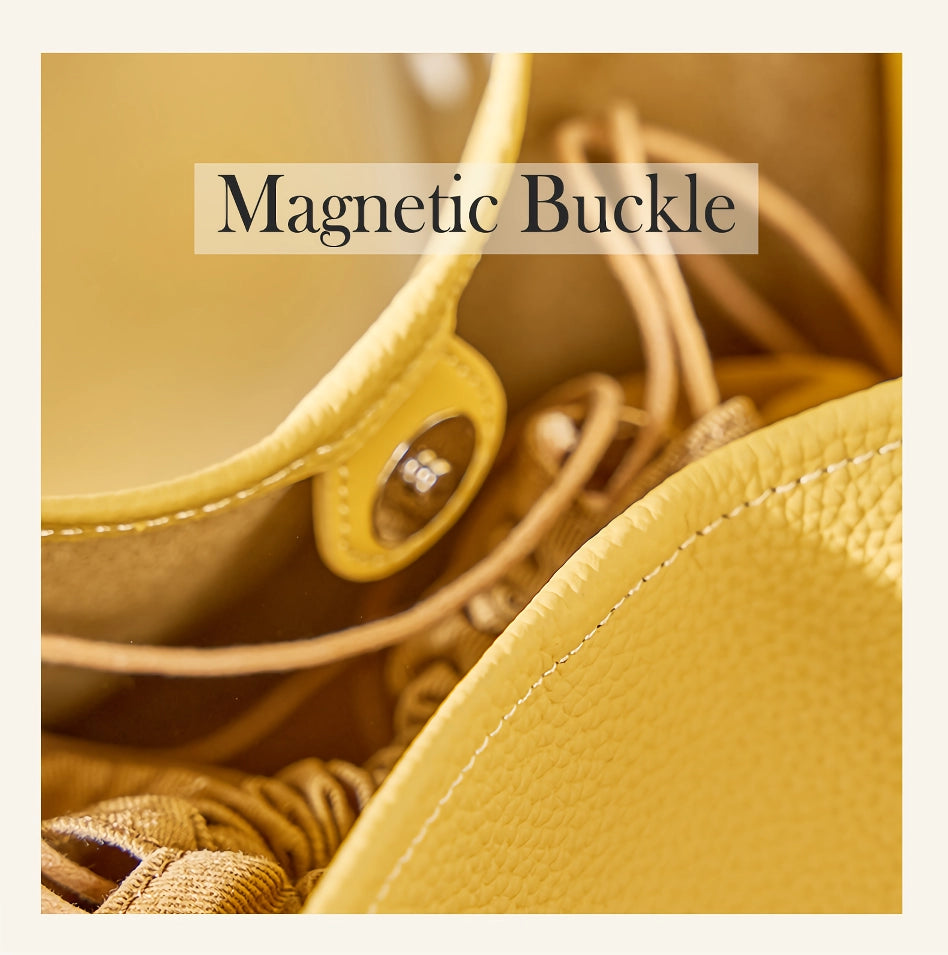 Luxurious Genuine Leather Bucket Shoulder Bag - Large Capacity, Versatile Fashion for Women