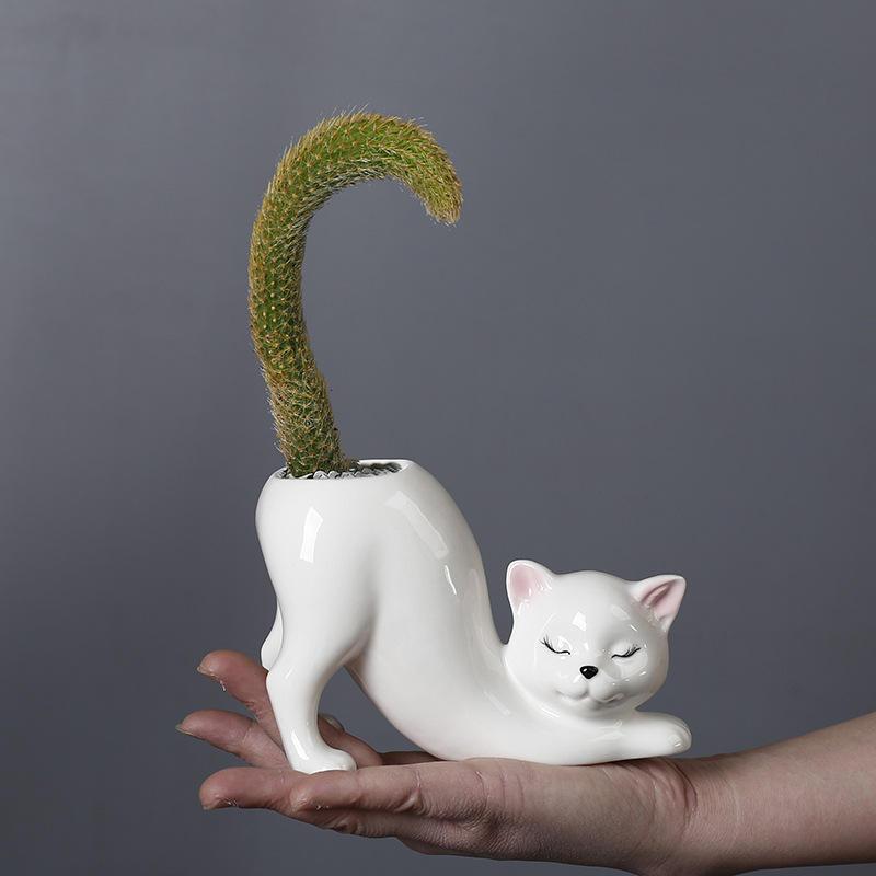 Cute Cartoon Cat Tail Porcelain Flower Pot Vase