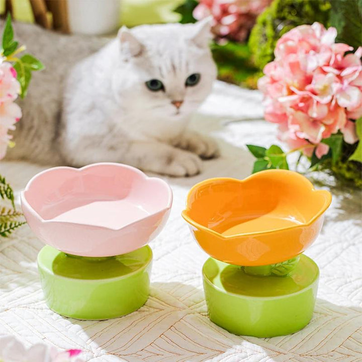 Flower-Shaped Ceramic Pet Bowl