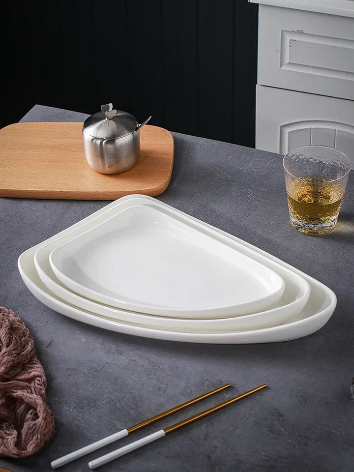 Elegant White Ceramic Triangular Plate