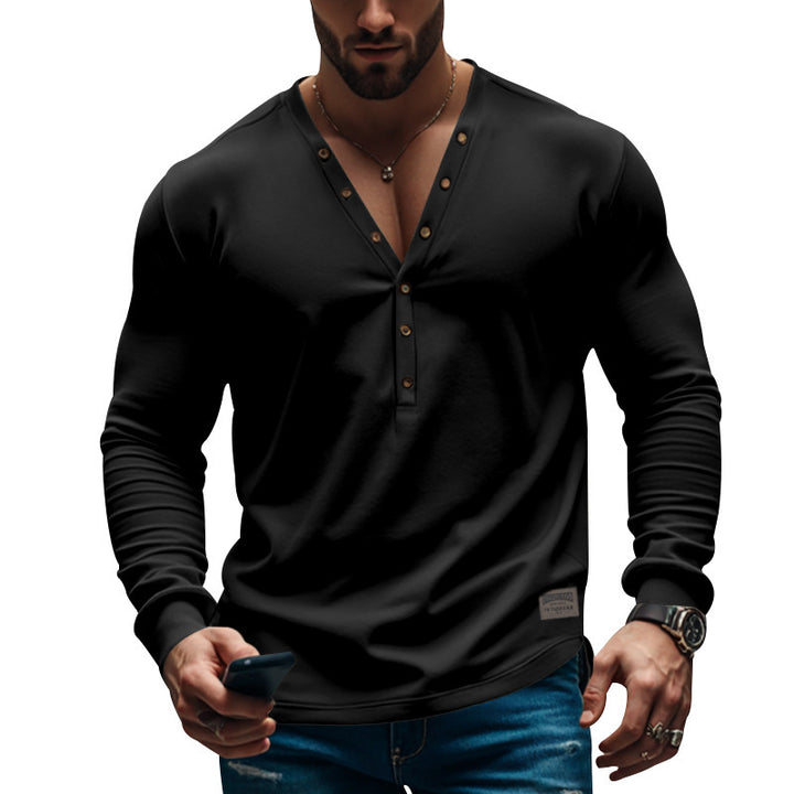 Men's Bottoming Slim-fit Buttoned V-neck Top