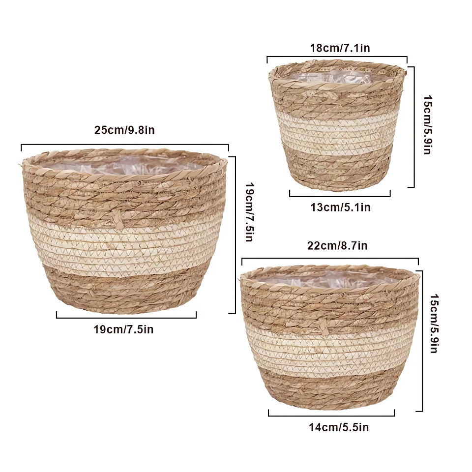 Straw Woven Plant Basket Set