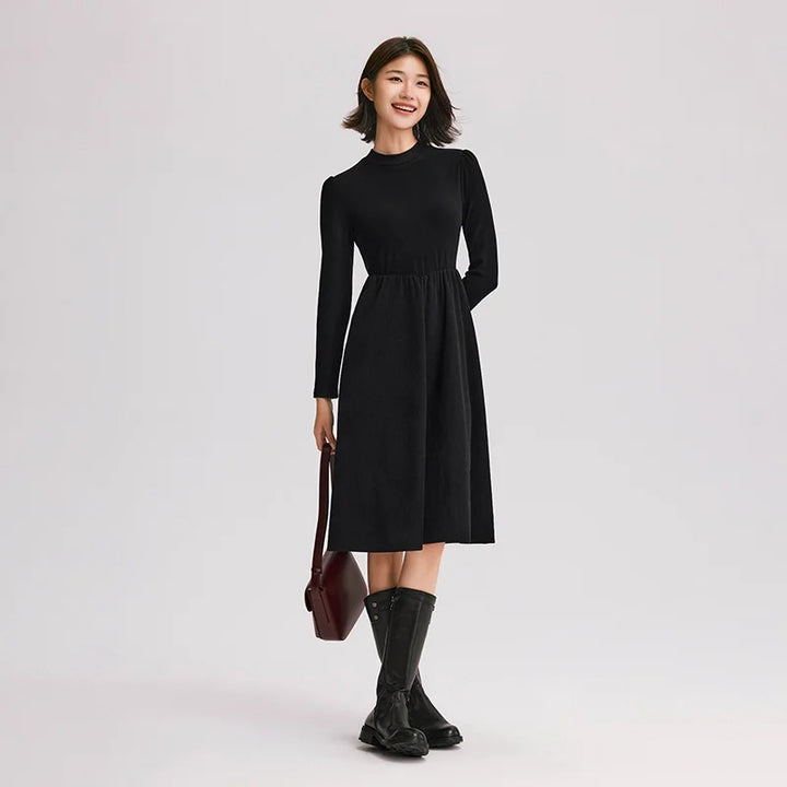 Elegant Winter Corduroy Patchwork Midi Dress