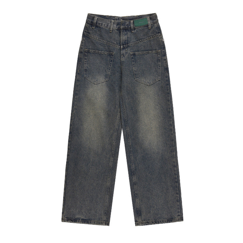 Men's Washed Distressed Drooping Straight Casual Jeans