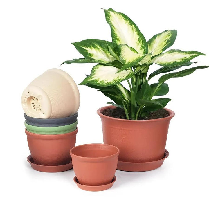 Round Ceramic Style Indoor Plant Pot with Tray