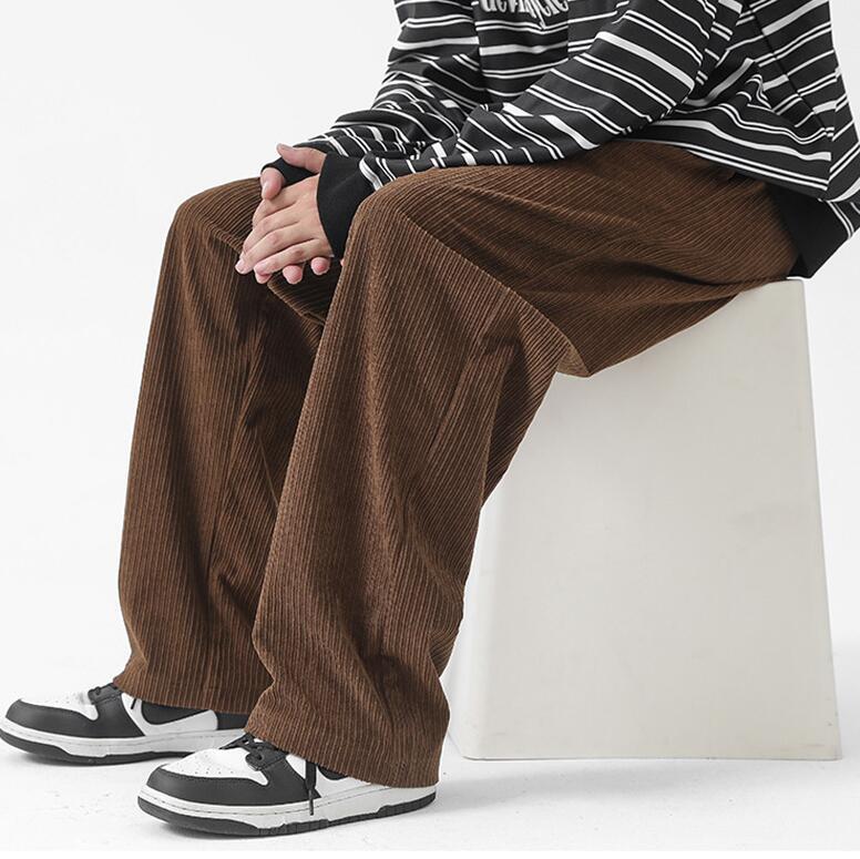 Fleece-lined Thick Loose Straight Corduroy Pants