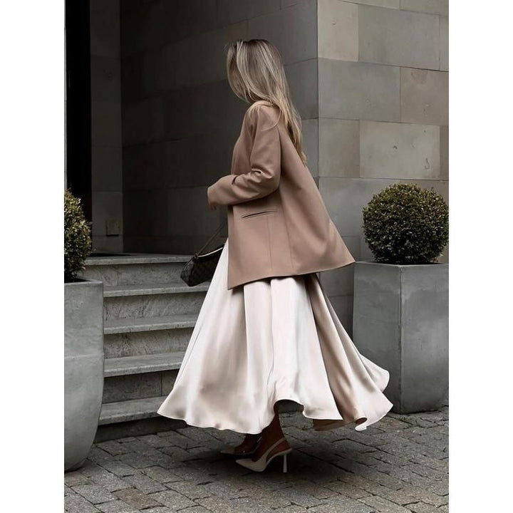 Elegant High Waist Satin Maxi Skirt for Women