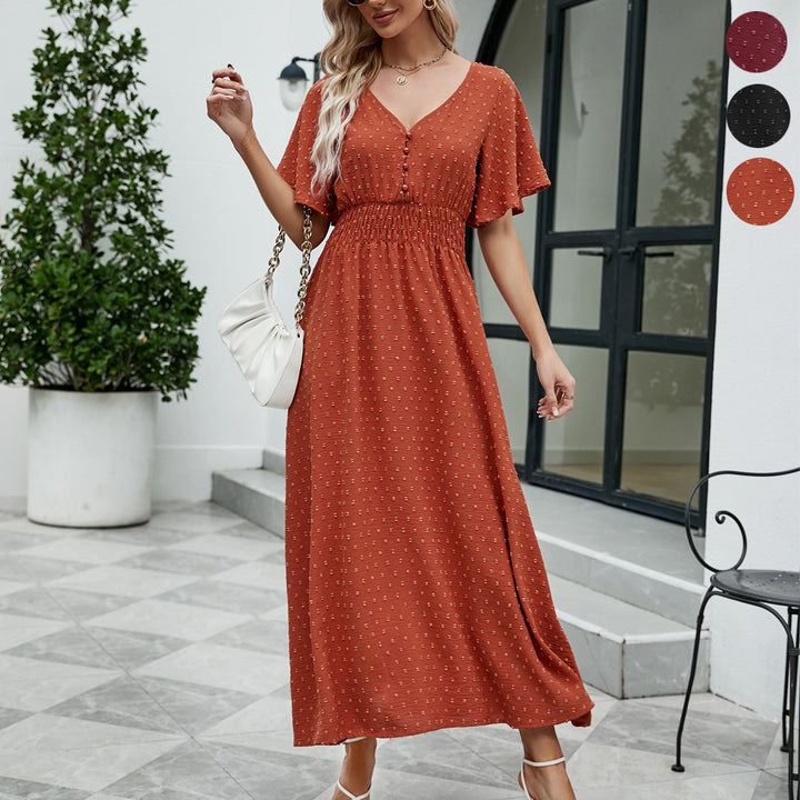 Women's V-neck Short Sleeve Large Swing Dress