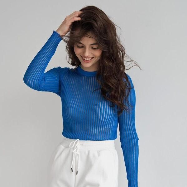 Elegant Striped Long Sleeve See-Through Top for Women