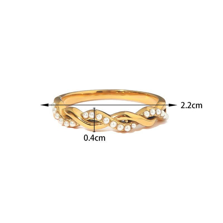 Dainty Twisted Pearl 18K Gold Plated Stainless Steel Stacking Ring