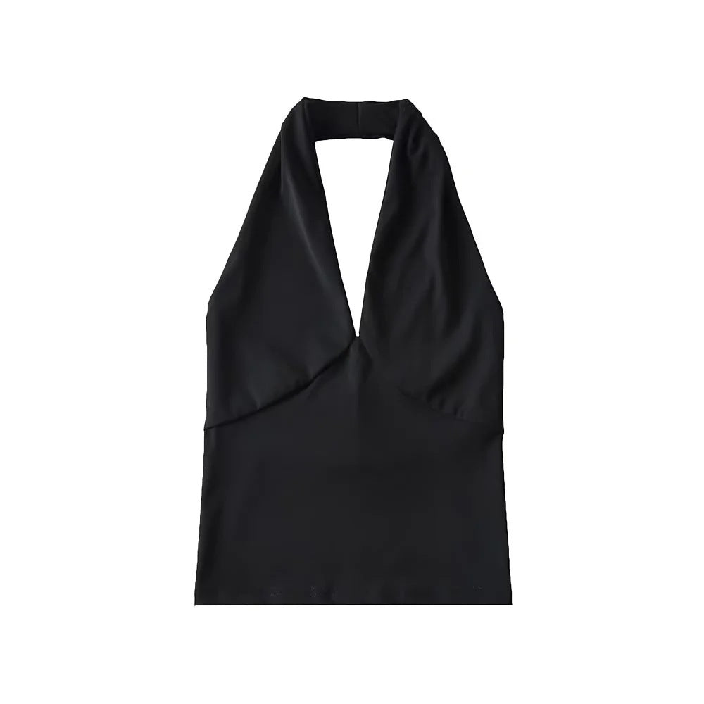 American-style Deep V-neck Halter Vest Women's Outer Wear Design Slim-fit Short High Waist Top