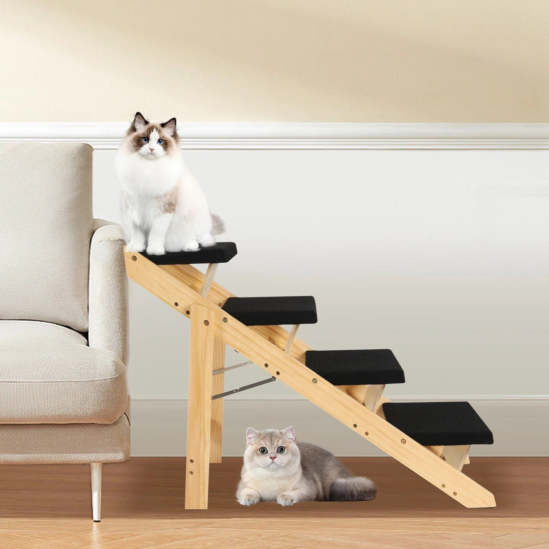 Multi-Purpose Wooden Pet Stairs & Ramp - 4-Level Design for Cats and Dogs