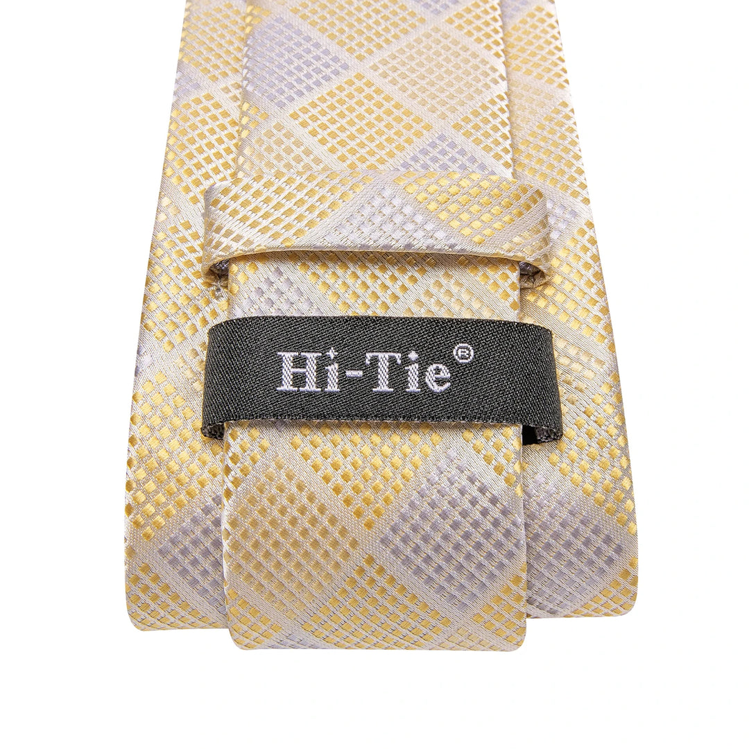 Elegant Champagne Plaid Silk Tie Set