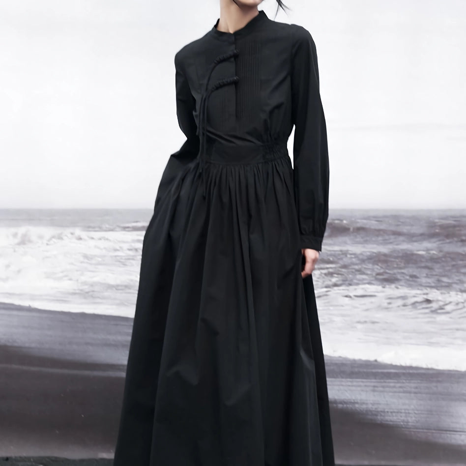 Elegant Autumn Black A-Line Shirt Dress for Women