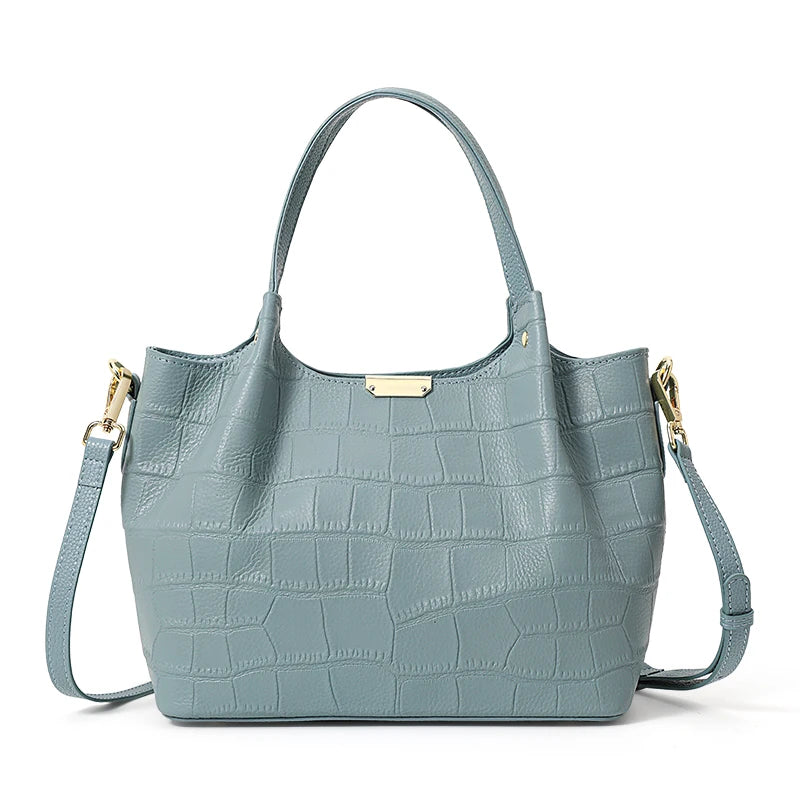 Elegant Crocodile Pattern Leather Handbag for Women - Large Capacity Basket Bag