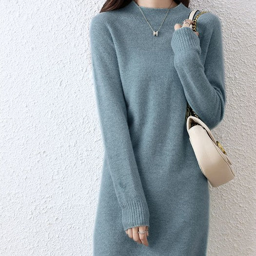 Autumn And Winter Half-high Collar Integrated Molding Woolen Dress