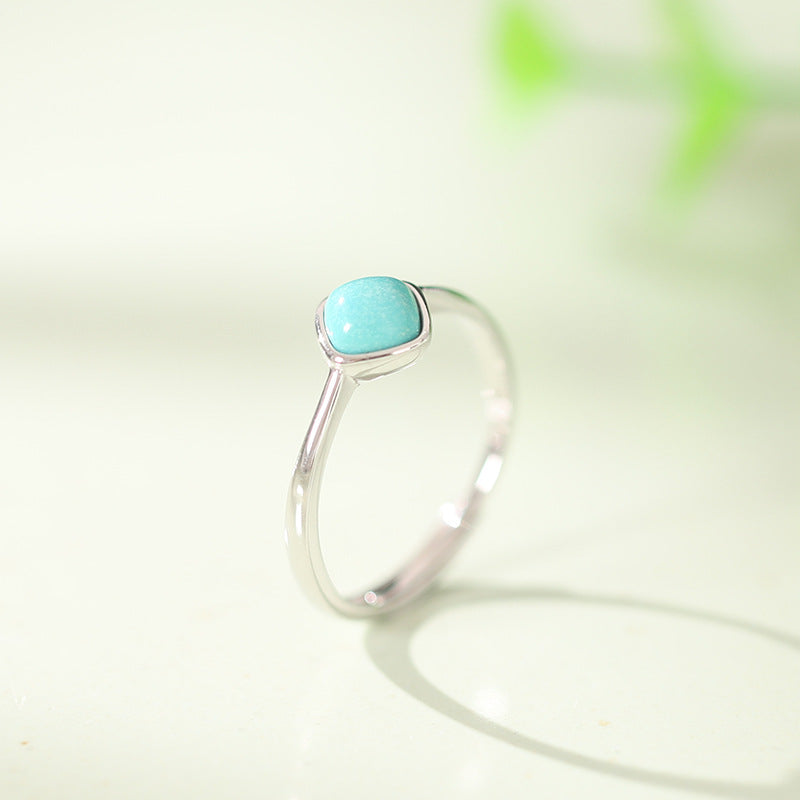 Turquoise Square Silver Ring Female