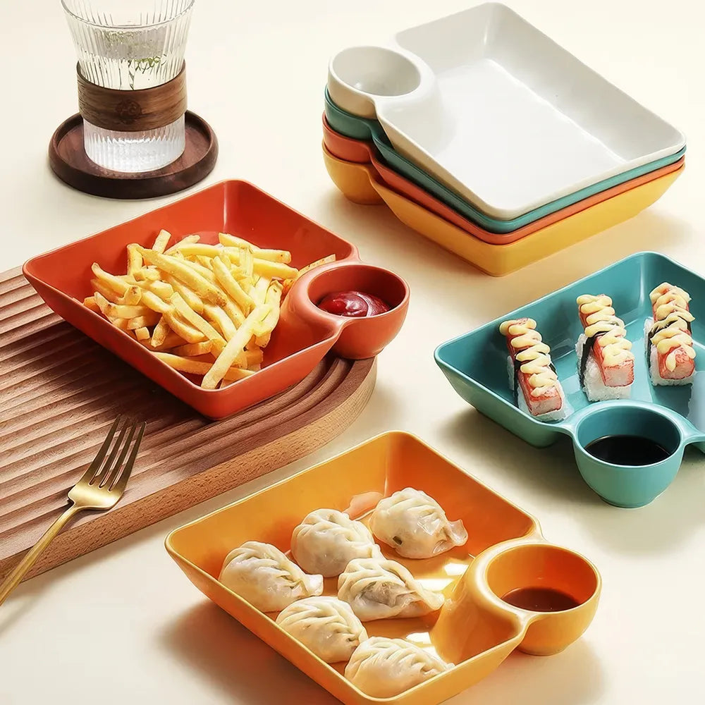 2-in-1 Square Snack Platter with Vinegar Compartment