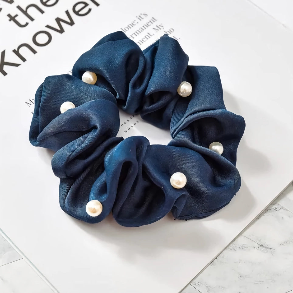 Satin Silk Pearl Hair Scrunchies – Stylish Elastic Hair Accessories