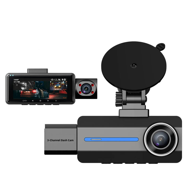 3-Channel 2K HD Dash Cam with Front, Rear & Inside Recording, IR Night Vision