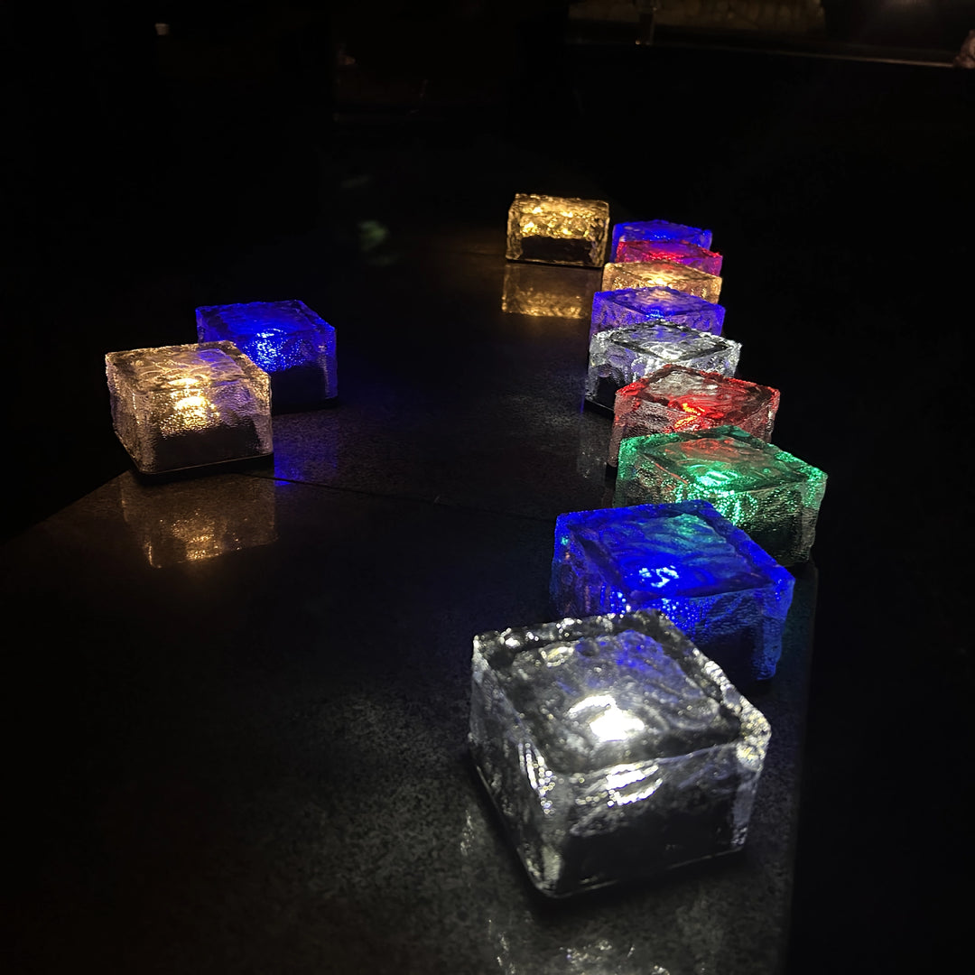 Solar-Powered LED Garden Path Lights - Decorative Outdoor Ice Cube Lamps