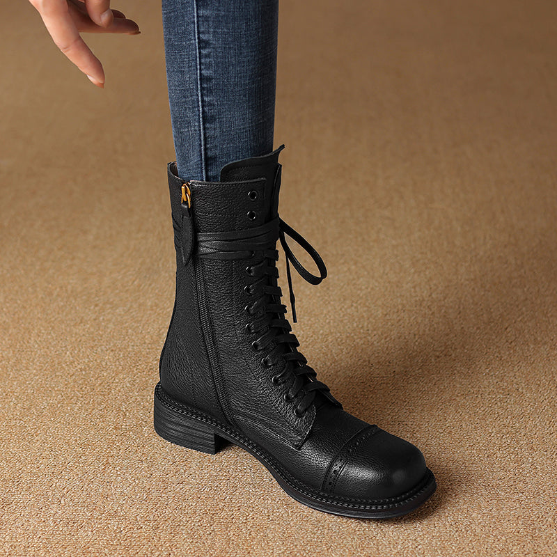 Autumn Winter Leather Lace-up Chelsea Ankle Boots