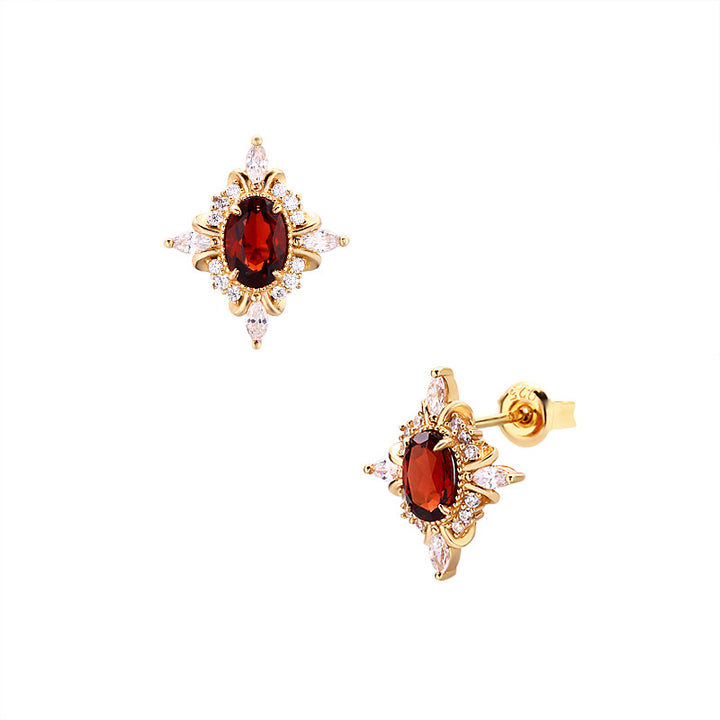 Natural Garnet Zircon Stud 925 Rutile