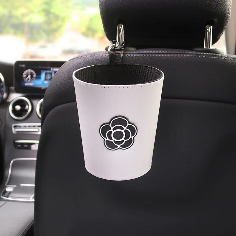 Chic Camellia Car Trash Bin - Compact Garbage Bag for Auto Vent & Headrest