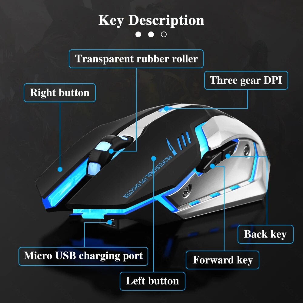 Rechargeable Wireless Gaming Mouse with LED Backlight and Ergonomic Design