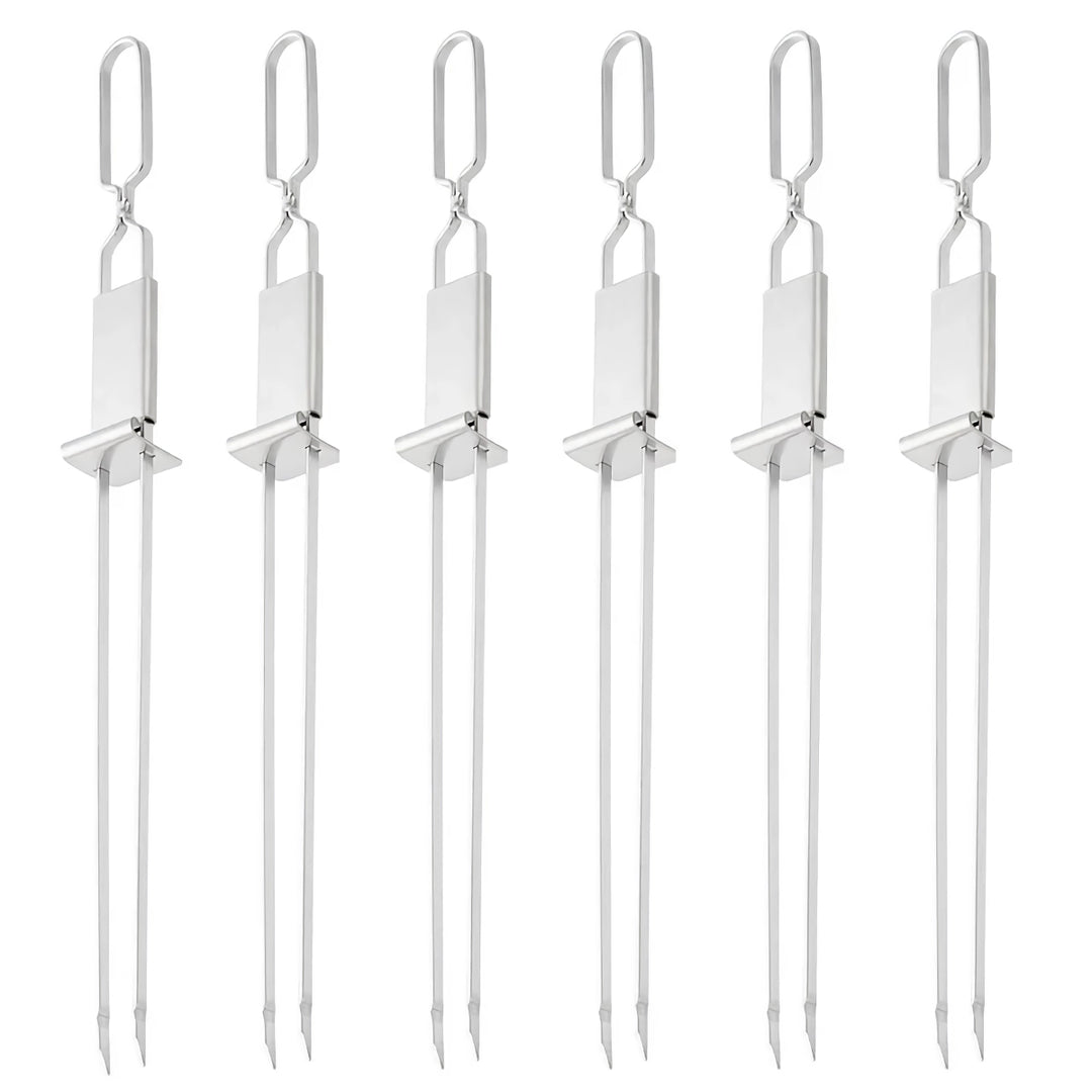 Stainless Steel Semi-Automatic BBQ Grill Forks - Portable Skewers for Camping & Picnic