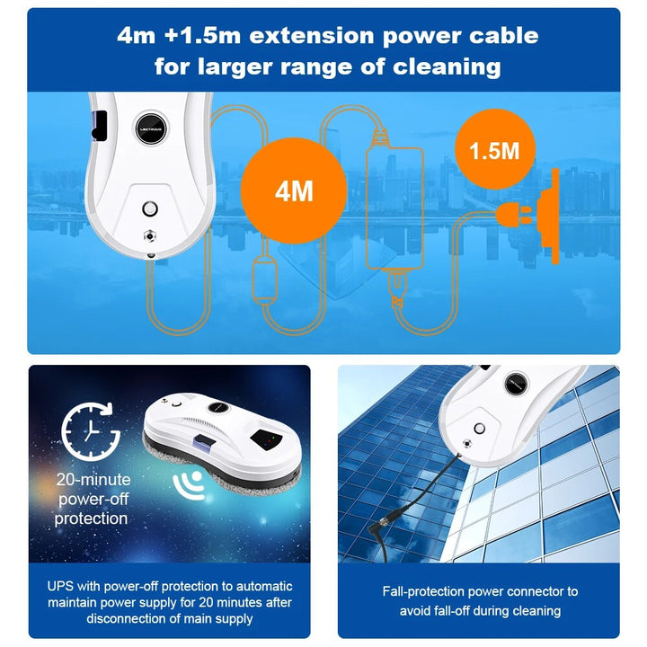 Ultrathin Window Cleaning Robot with AI Smart Navigation, Water Spray, and Dual Mopping Modes