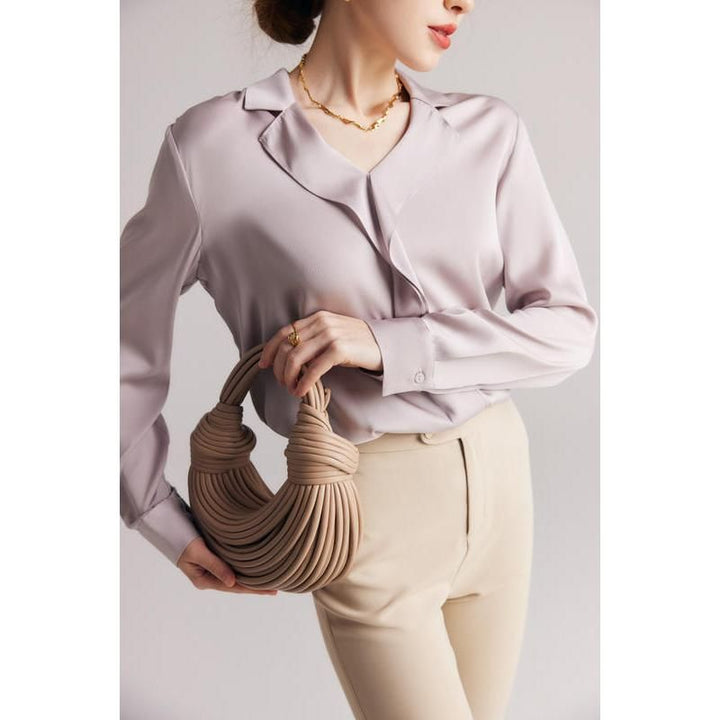 Elegant Ruffled V-Neck Silk Blouse