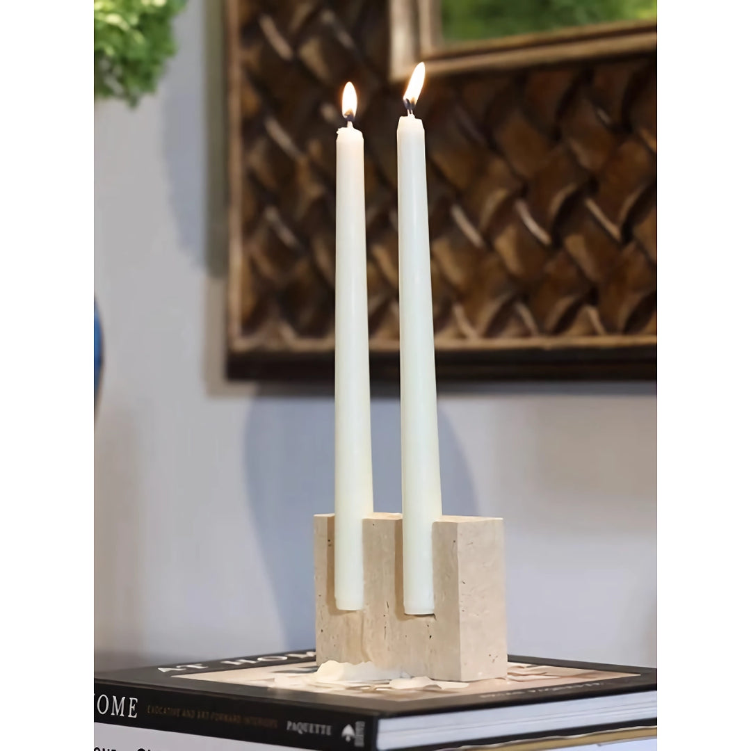 Vintage Travertine Stone Taper Candle Holder