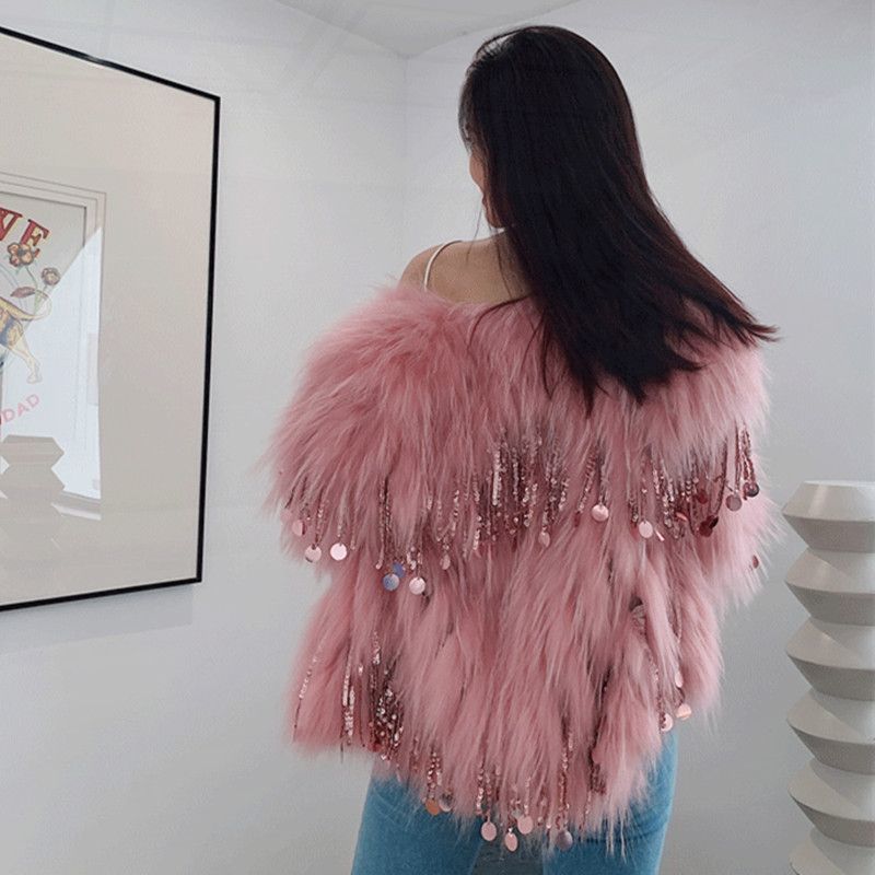 P8A Long Fur Environmental Protection Fox Fur Tassel Fur Coat