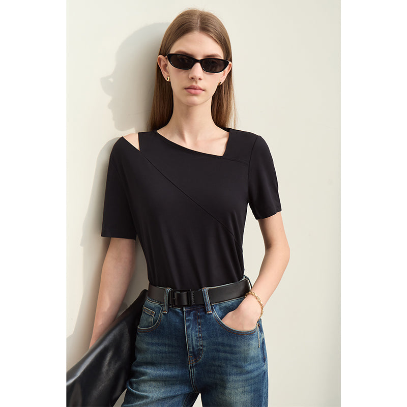 Summer Asymmetric V-Neck Casual Tee