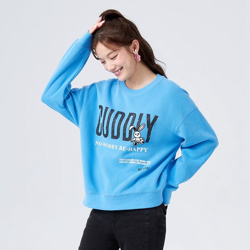 Distressed Printed Loose Fleece Sweatshirt