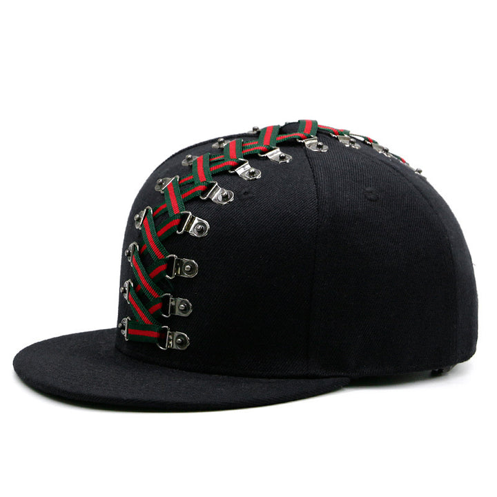 Punk Hip Hop Baseball Woven Belt Handmade Rivet Men And Women Flat-brimmed Cap