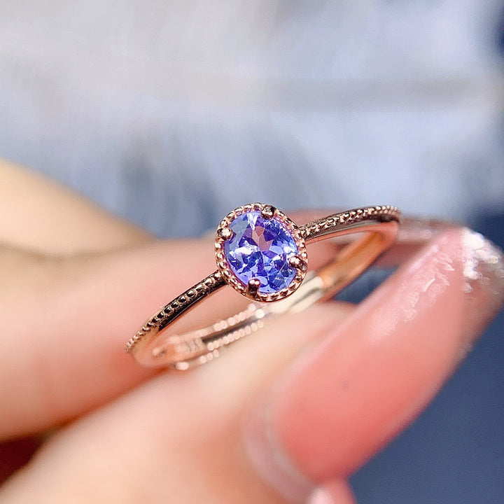 New Natural Tanzanite Ring Women S925 Silver Exquisite Simple Personality Fashion Versatile