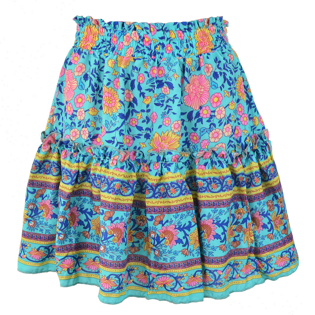 Ethnic Women Elastic Waist Floral Ruffle Pleated Printed Mini Short Skirts