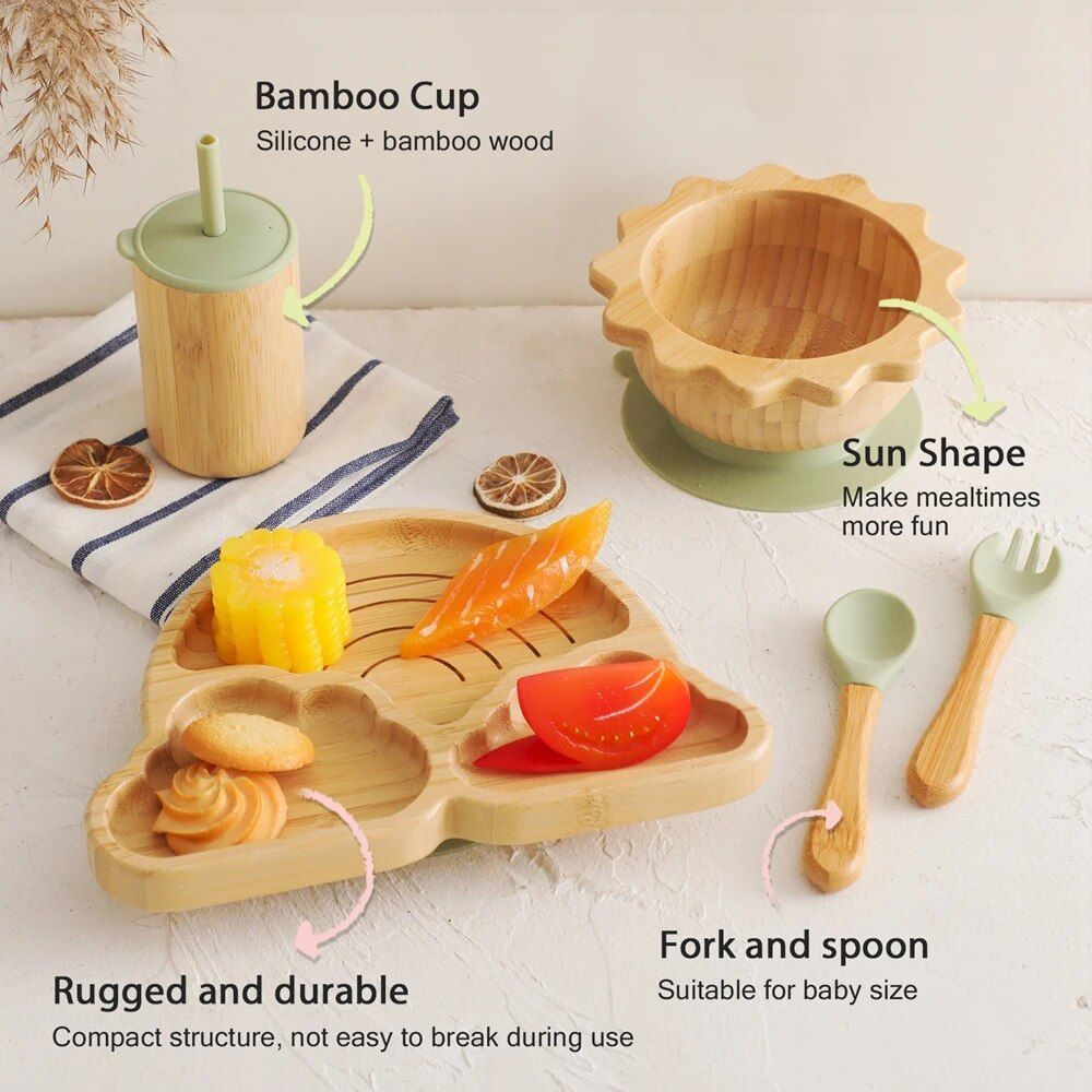 Eco-Friendly Bamboo Baby Feeding Set with Non-Slip Silicone Suction Cups