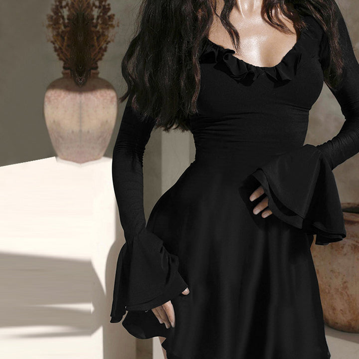 Slimming Flared Long Sleeve A- Line Dress