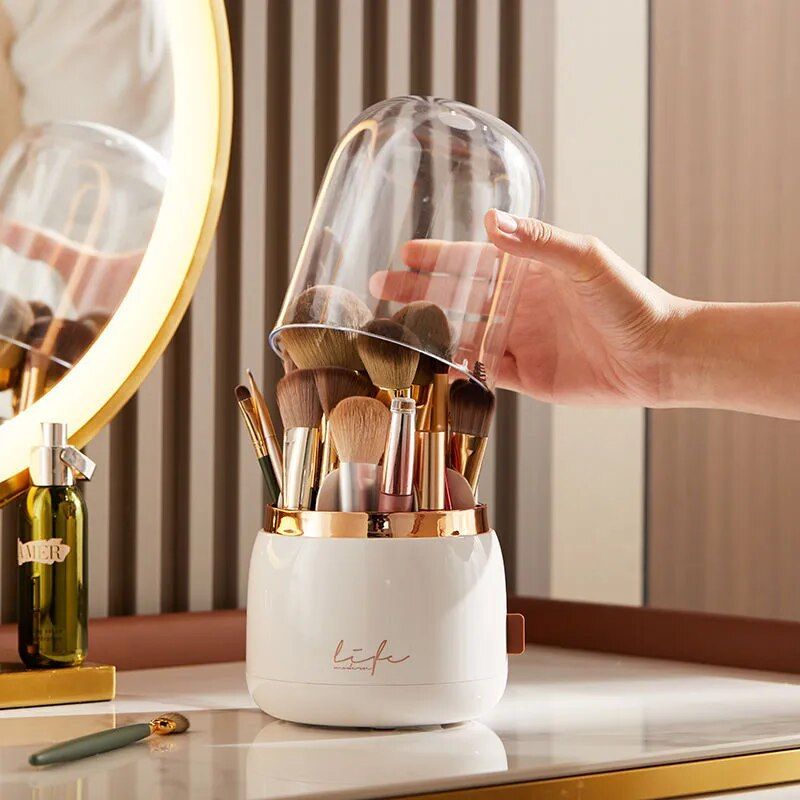 360° Rotating Cosmetic Brush Holder - Portable & Clear Makeup Organizer