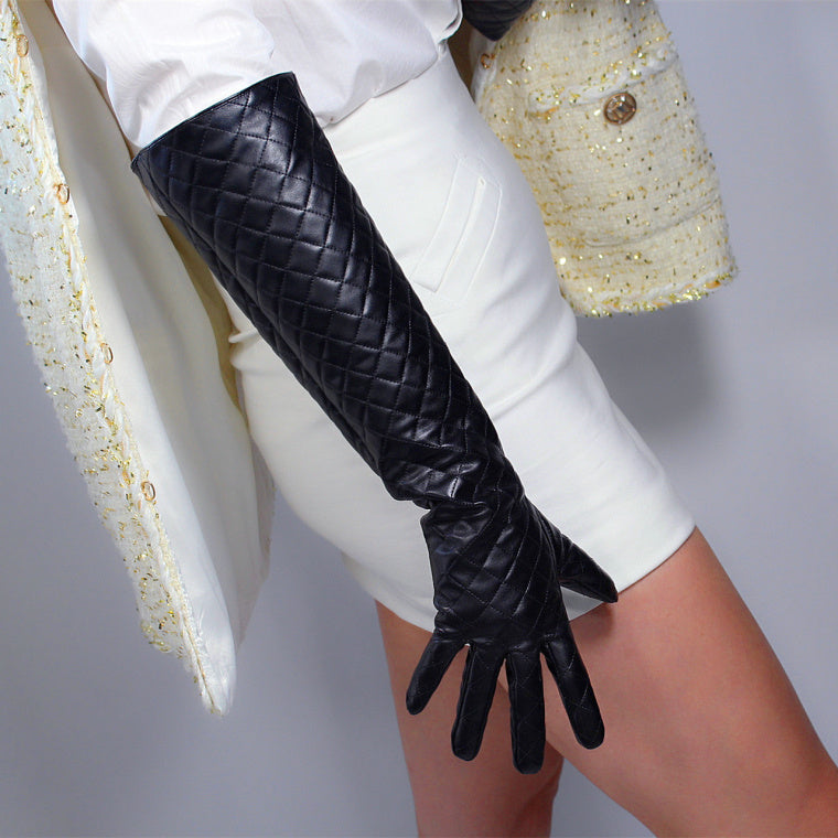 Patent Leather Long Gloves 50cm Large Sleeves Puff Sleeves