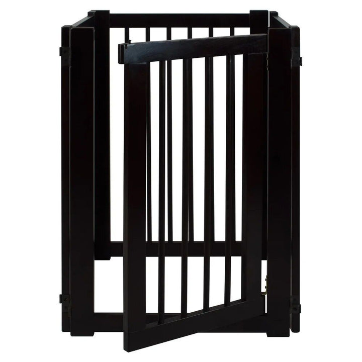 Elegant Espresso Hardwood Freestanding Pet Gate with Walk-Through Door